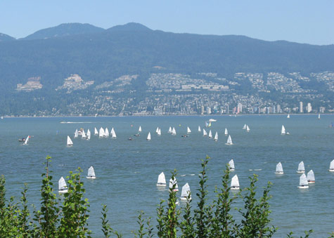 Sailboats off Kits Beach in Vancouver BC